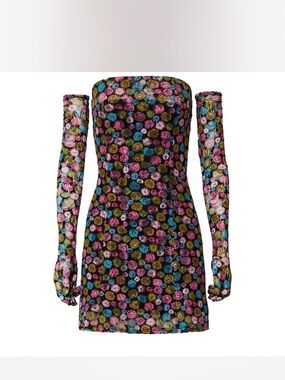 Miscreants Floral Strapless Mini Dress Size 6 Gloves Pink Green Blue